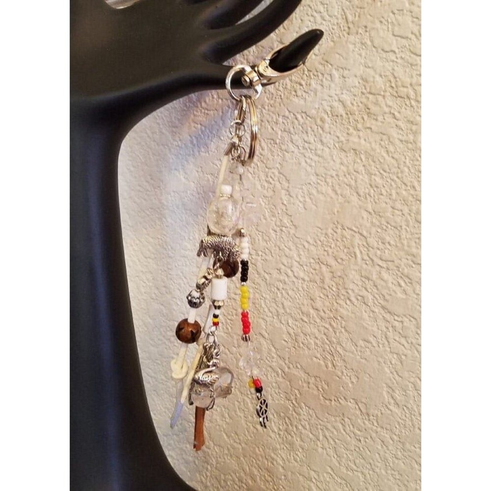 Snow Goose Medicine Wheel Totem - Key Ring/Fob for Purse, Drum or Car Bookmark